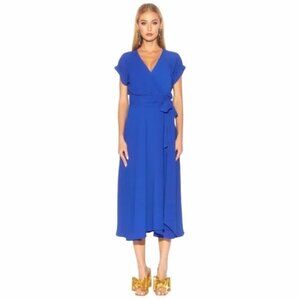 NWT Meghan Fabulous Jasmine Midi Dress in Royal Blue Size L 70s Inspired V-Neck